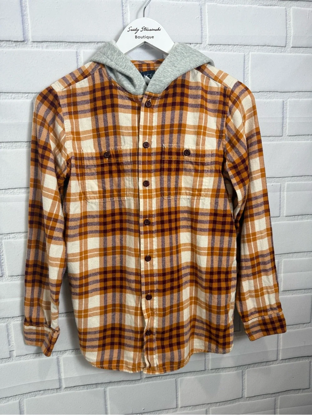 The Children’s Place Boys Hooded Plaid Flannel Shirt Size 16 (XXL)